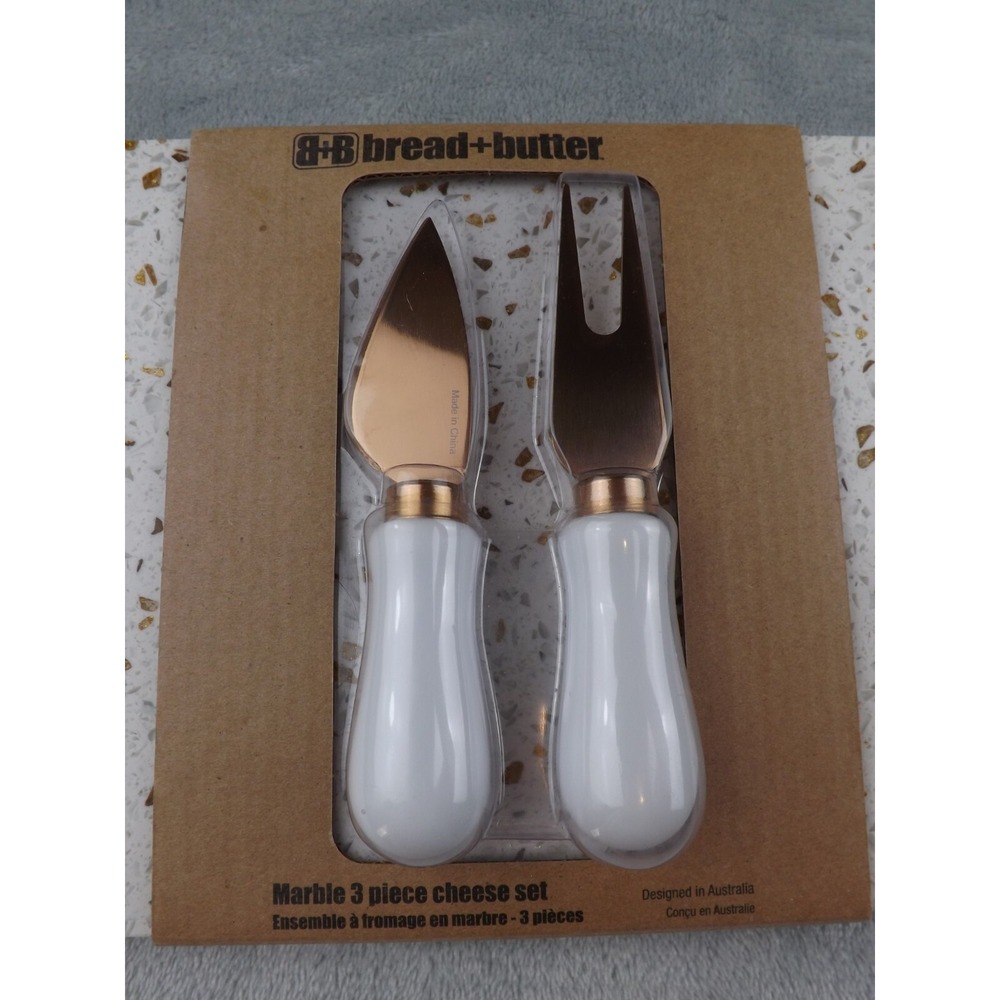 Bread & Butter Marble 3 PC‎ Cheese Set New White Gold Brown Silver Gray Bronze - Picture 2 of 11
